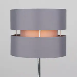 ValueLights Pair Of Modern Silver Chrome Bedside Table Lamps With Grey Shades