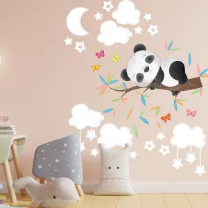 Walplus Combo Kids - Sleepy Panda With White Baby Sky Wall Sticker PVC