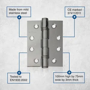 UAP Pack of 2 Door Hinges - 4 Inch - 100x75mm - Mild Steel Ball Bearing Butt - Square Corners - Internal Door - Black