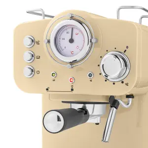 Swan Retro Pump Espresso Coffee Machine, Cream, 15 Bars of Pressure, Milk Frother, 1.2L Tank, SK22110CN