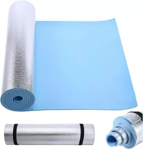 MantraRaj Aluminium Foil Backed Camping Mat Yoga Mat Thermal Insulated Roll Up Sleeping Picnic Exercises Mat Blue