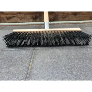 Heavy Duty Garden Broom Outdoor 40 cm / 15.5 in Stiff Hard Brush & Metal Scraper for Sweeping Stable, Yard - 115 cm Long Handle