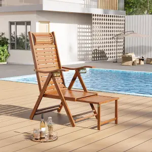 Brown Foldable Adjustable Balcony Wooden Bamboo Chair Lounge Chair