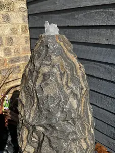 Sandstone Monolith Water Feature - Mains Powered - Natural Stone - L30 x W30 x H60 cm - Black