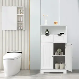 Costway Bathroom Floor Cabinet Wooden Kitchen Storage Cupboard w/ Adjustable Shelf & Doors