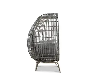 Furniturebox UK Grey Rattan Garden Egg Chair in PE Resin Rattan for Outdoors and Luxuriously Thick Cushions - Garden & Patio Chair