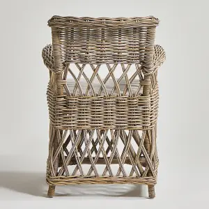 High Back Armchair Grey Removable Cushion Seat with a Classic Rattan Weave Frame