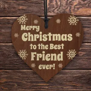 Red Ocean Friendship Christmas Wooden Heart Gift For Friend, Best Friend Hanging Plaque, Christmas Tree Decoration