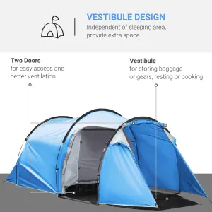 Outsunny 3 Man Camping Tent w/ 2 Rooms Porch Vents Rainfly Weather-Resistant