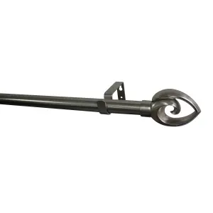 GoodHome Athens Grey Brushed nickel effect Extendable Swirl Curtain pole Set, (L)1200mm-2100mm (Dia)28mm