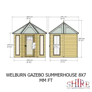 Welburn Hexagonal 8x7ft Summerhouse with 2 opening windows