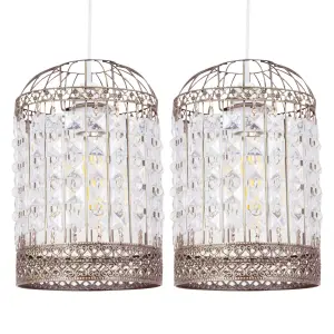 First Choice Lighting Set of 2 Martil Antique Brass Jewelled Pendant Lightshades