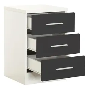 Eva 3 Drawer Bedside Table Matt White/Gloss Grey