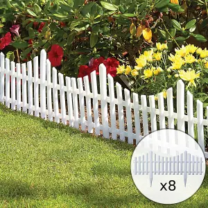 KCT 8 Pack -  Interlocking Flexible White Picket Fence Garden Borders - 64 Pieces Total