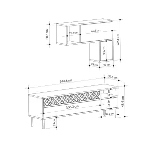 Decortie Heaton Modern TV Unit Anthracite Grey with Storage and Wall Shelf 144.6cm