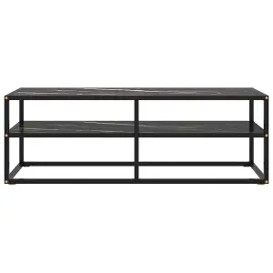 Berkfield TV Cabinet Black with Black Marble Glass 120x40x40 cm