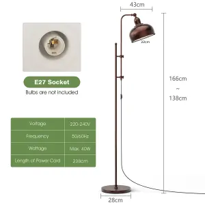 Costway Industrial Metal Floor Lamp Height Adjustable Tall Lightstand w/ 180 Degree Lampshade