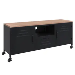 Berkfield TV Cabinet Black 110x30x43 cm Iron and Solid Wood Fir