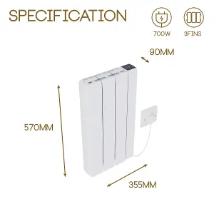 Right Radiators 3FIN 700W Ceramic Electric Radiator Portable Wall Mounted Heater Smart WIFI Control Timer