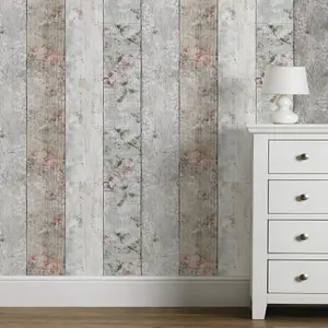 Fresco Multicolour Distressed effect Bricks & woods Smooth Wallpaper Sample