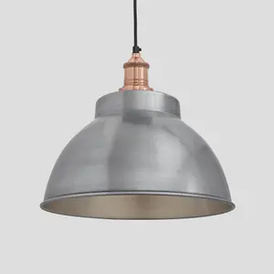 Industville Brooklyn Dome Pendant, 13 Inch, Light Pewter, Copper Holder