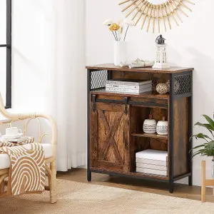 VASAGLE Storage Cabinet, Cupboard with Sliding Barn Door, Open Compartment, Adjustable Shelf, Industrial, for Hallway, Living Room