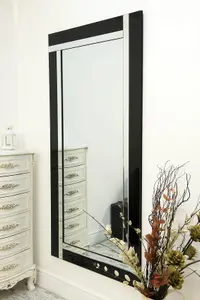 MirrorOutlet Aston  Black All Glass Full Length Mirror 174 x 85 CM