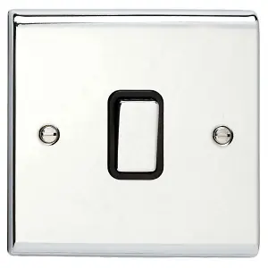 Deta SD1203CHB Light Switch 1G 2 Way 10 Amp Polished Chrome Black Insert