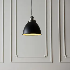 Luminosa Franklin Single Pendant Ceiling Lamp, Aged Pewter Plate, Matt Black Paint