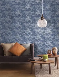 Holden Decor Whispering Trees Dark Blue Allover Tree Textured Wallpaper