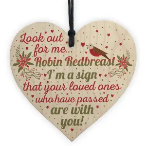 Red Ocean Robin Redbreast Mum Dad Nan Grandad Memorial Wooden Heart Plaque Grave Christmas Gift Sign