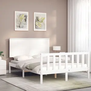 Berkfield Bed Frame with Headboard White Double Solid Wood