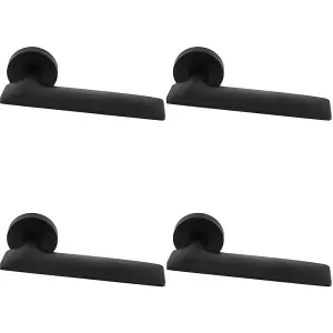 4 PACK - Premium Slim Flat Door Handle Set - Matt Black Designer Lever on Round Rose