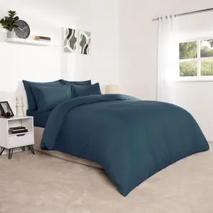 Brentfords Plain Duvet Cover Pillowcase Bedding Set, Denim Blue - King