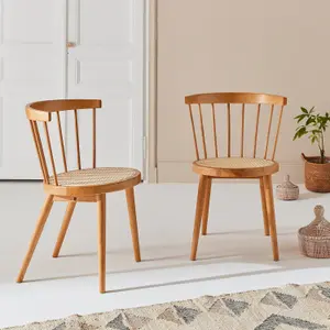 sweeek. Pair of wood and cane dining chairs Nora Natural 54x54x76.5 cm