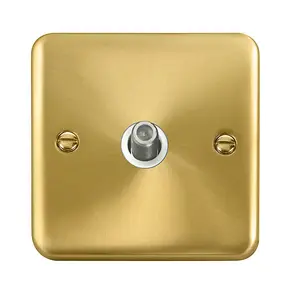 Curved Satin / Brushed Brass Satellite Socket 1 Gang - White Trim - SE Home