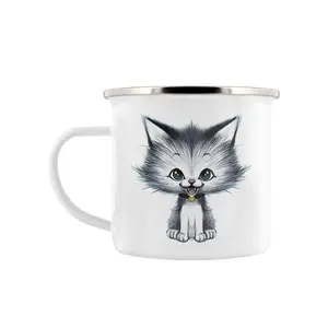 Grindstore Kitsch Kitten Enamel Mug White/Black (One Size)