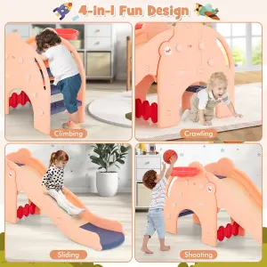 COSTWAY 4-in-1 Toddler Slide w/ Basketball Hoop Kids Play Slide with Cute Elephant Shape