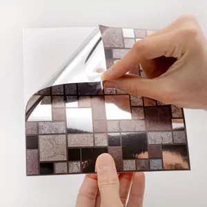 Walplus Metallic Silver Brown Stone Mosaic Metallic Tile Stickers Multipack 120Pcs