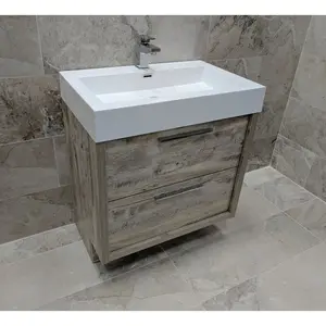 Walker 750mm Single Bathroom Vanity with Integrated Resin Basin Light Sawn Oak