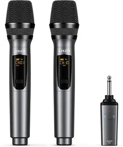 LEKATO 2.4Ghz Wireless Microphones, Wireless Singing Microphone,Rechargeable Dual Metal Cordless Handheld Mic Up To 30 Hours Runtime Karaoke Mic Set