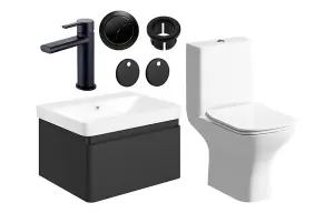 Aquarius Sophie 605MM Vanity Unit Matt Black WC Set with Matt Black Finishes