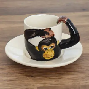 Coffee Tea Cups and Saucers Set Monkey Mug by Laeto House & Home - INCLUDING FREE DELIVERY