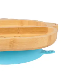 Tiny Dining - Children's Bamboo Suction Monkey Plate - Blue