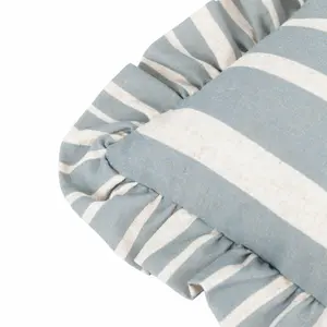 furn. Carmon Stripe Ruffle Linen/Blue Feather Filled Cushion, 40 x 60cm