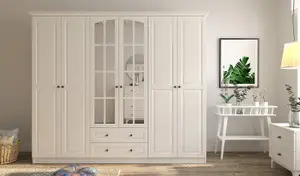 MAISON 6 Door 2 Drawer Mirrored White Wardrobe