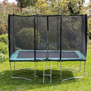 Kanga 7x10FT or 305cm x 213cm Rectangular Trampoline with Green Coloured Padding, Safety Net Enclosure and Ladder