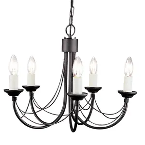 Elstead Carisbrooke 5 Light Chandelier Black Finish, E14