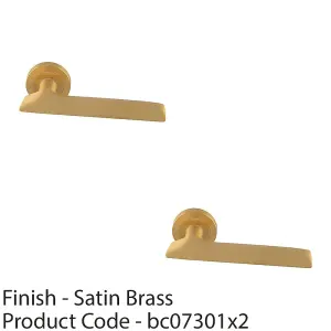 2 PACK - Premium Slim Flat Door Handle Set - Satin Brass Designer Lever on Round Rose