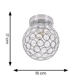 ValueLights Ella Silver Chrome Sphere Globe Design Acrylic Jewel Ceiling Light Fitting for Hallway Bedroom - LED Bulb Included